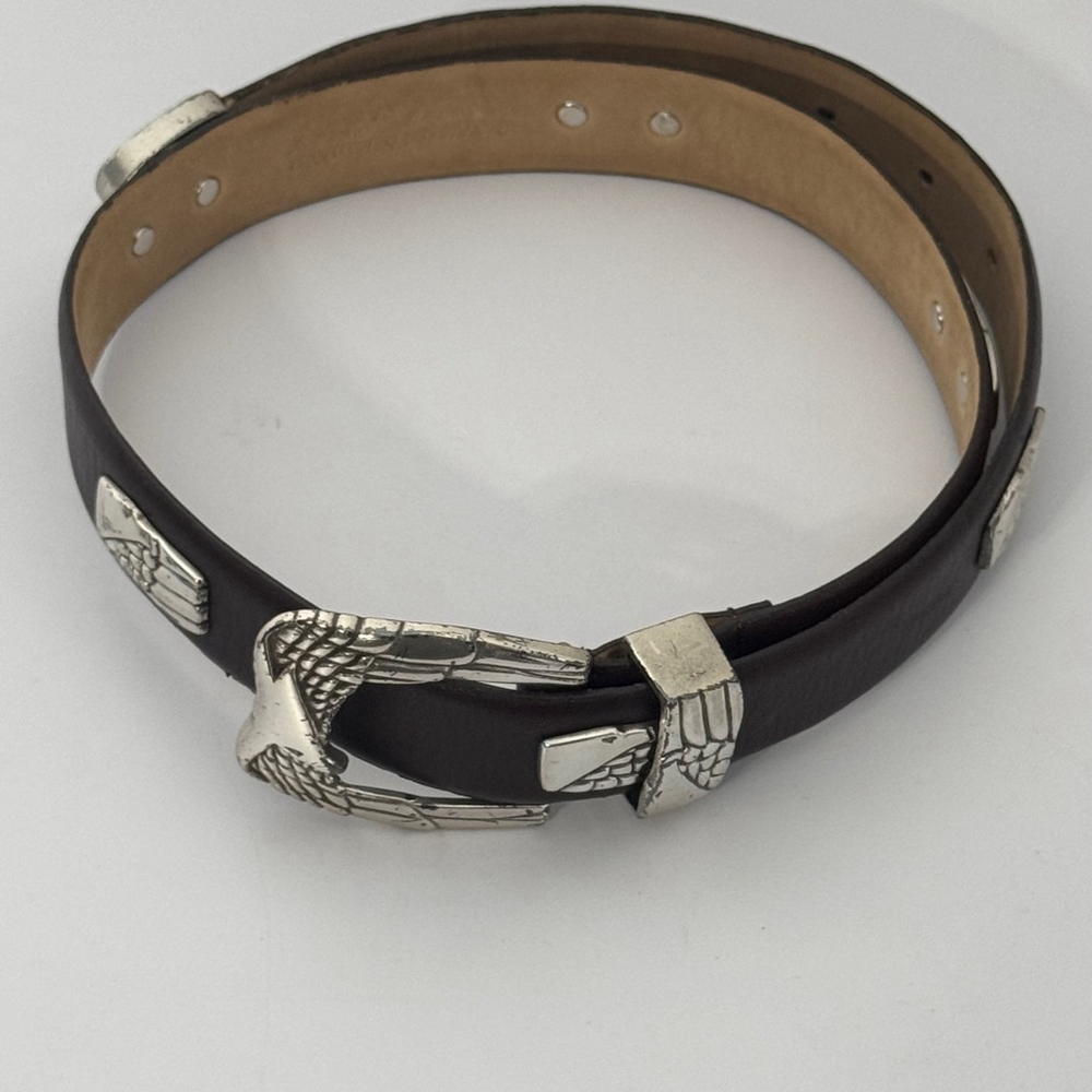 Raymond Floyd Full Grain Italian Calfskin Brown Leather Belt Bird Eagle Native